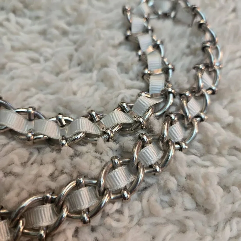 Ann Taylor White Leather and Chain Ribbon Belt M